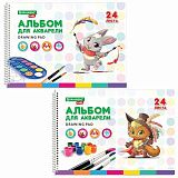 Альбом для акварели А4 24 л., бумага 180 г/м2, гребень, обложка картон, BRAUBERG KIDS, "Pets" (2 вида), 106712