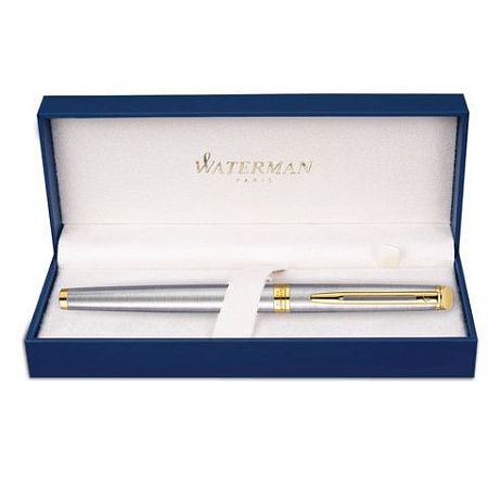 Ручка подарочная перьевая WATERMAN "Hemisphere Stainless Steel GT", серебристый корпус, позолоченные детали, синяя, S0920310 