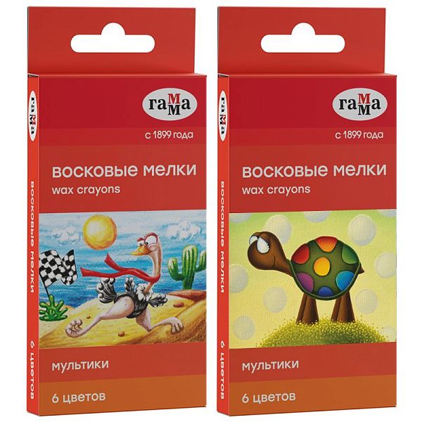 Мелки восковые Гамма "Мультики", 06цв., круглые, картон. упаковка, европодвес NEW