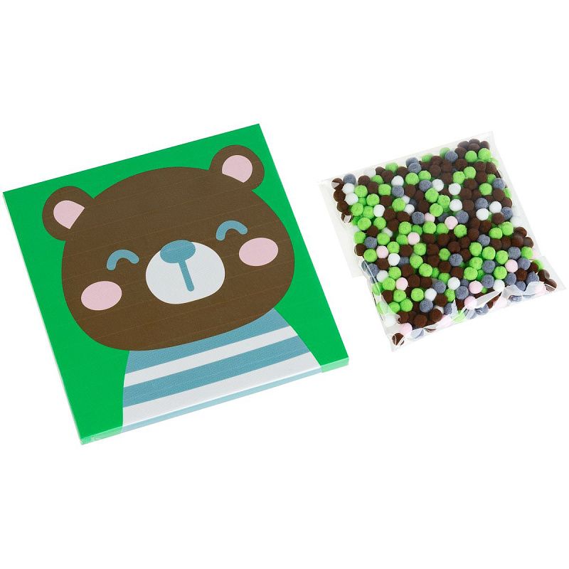 Аппликация помпонами ТРИ СОВЫ "Мишка", 20*20см на подрамнике, картонная коробка