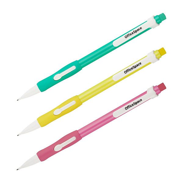 Карандаш механический OfficeSpace 0,7мм, грип, с ластиком, ассорти