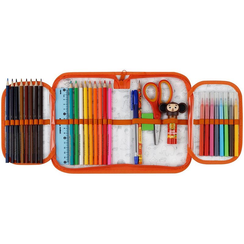 Пенал 1 отделение, 210*130 Мульти-Пульти "Чебурашка", две откидные секции, ткань 