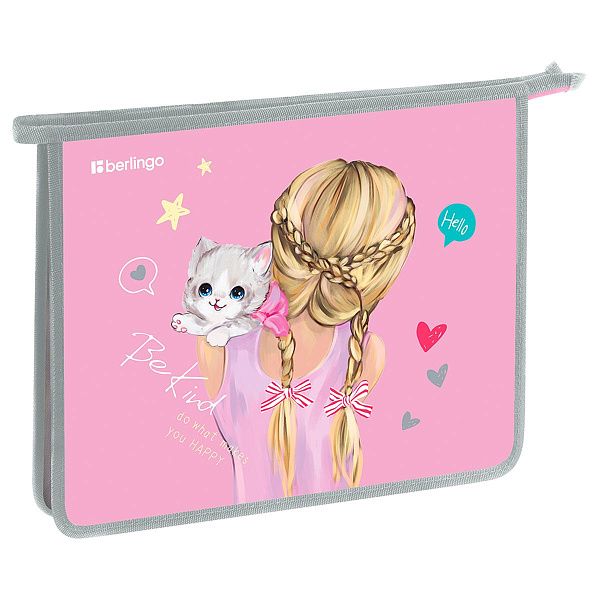 Папка для тетрадей 1 отделение, А5 Berlingo "Be Kind!", 240*205*40 мм, пластик, на молнии