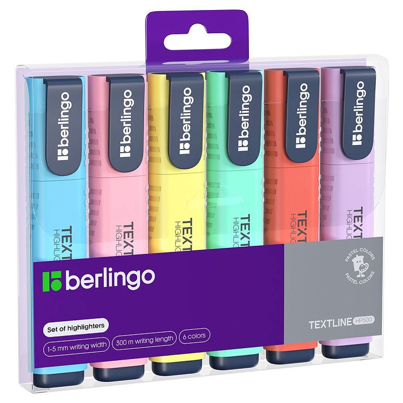 Набор текстовыделителей Berlingo "Textline HP500" 6цв., 1-5мм, PET-бокс с ЕП