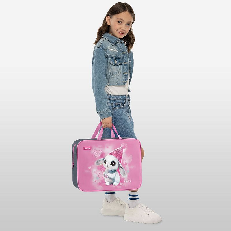 Папка текстильная с ручками 1 отделение, А4 Berlingo "Dreamy Bunny", 350*265*80мм, текстиль, на молнии 