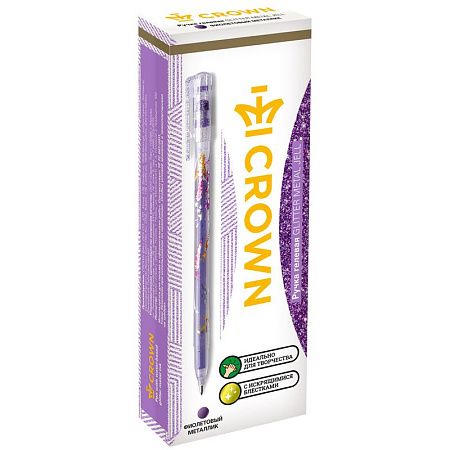 Ручка гелевая Crown "Glitter Metal Jell" фиолетовая с блестками, 1,0мм 