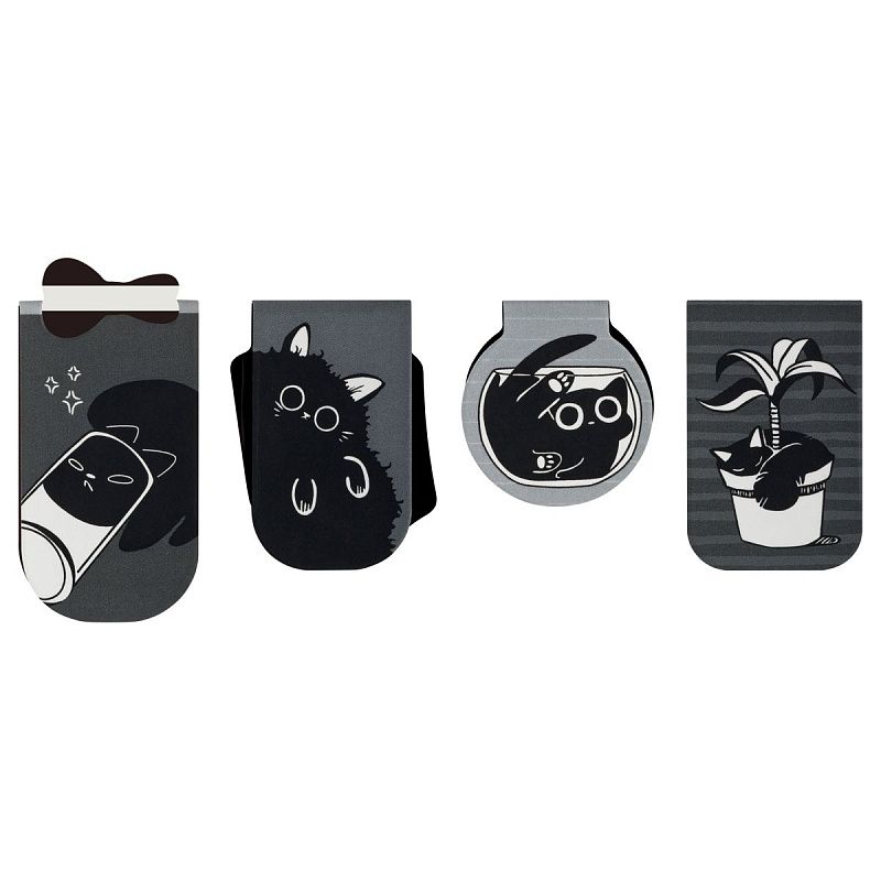 Закладки магнитные для книг, 4шт., MESHU "Кошачьи будни", софт-тач 