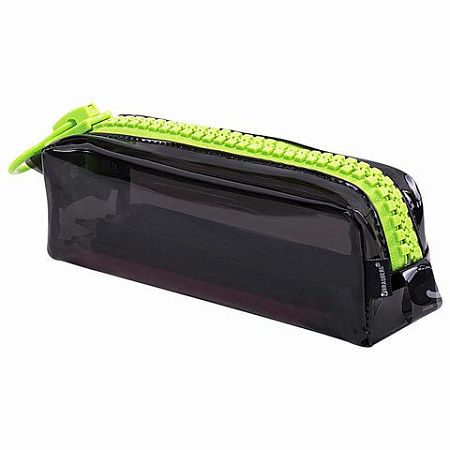Пенал BRAUBERG с объемной "тракторной" молнией, 1 отделение, ПВХ, 22х8х6,5 см, "Neon green", 271564 