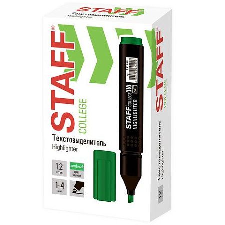Текстовыделитель STAFF College "STICK HL-497", ЗЕЛЕНЫЙ, 1-4 мм, 151498 