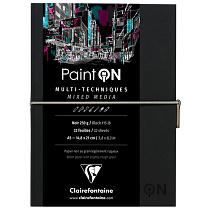 Скетчбук для смешанных техник 32л., А5 Clairefontaine "Paint ON", на сшивке, легкое зерно, черный, кожзам, 250г/м2