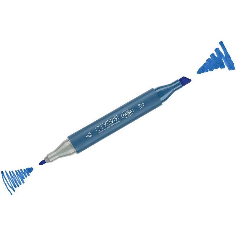 Маркер двусторонний для скетчинга Гамма "Студия", ярко-голубой, корпус трехгранный, пулевид./клиновид. наконечники