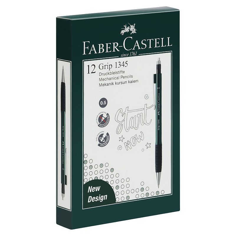 Карандаш механический Faber-Castell "Grip 1345" 0,5мм, B, грип, с ласт., автоподача грифеля, зеленый 
