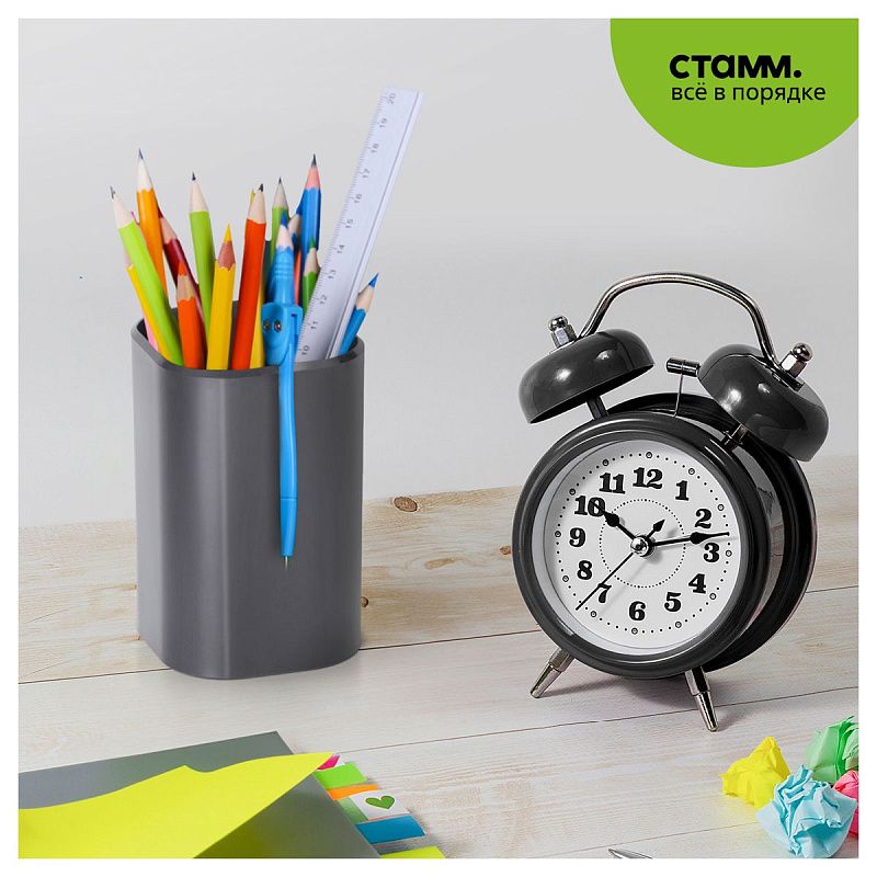 Подставка-стакан СТАММ "Фаворит", пластиковая, квадратная, черная