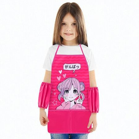 Набор для уроков труда BRAUBERG KIDS, клеенка ПВХ, накидка фартук с нарукавниками, "Anime style", 272362 