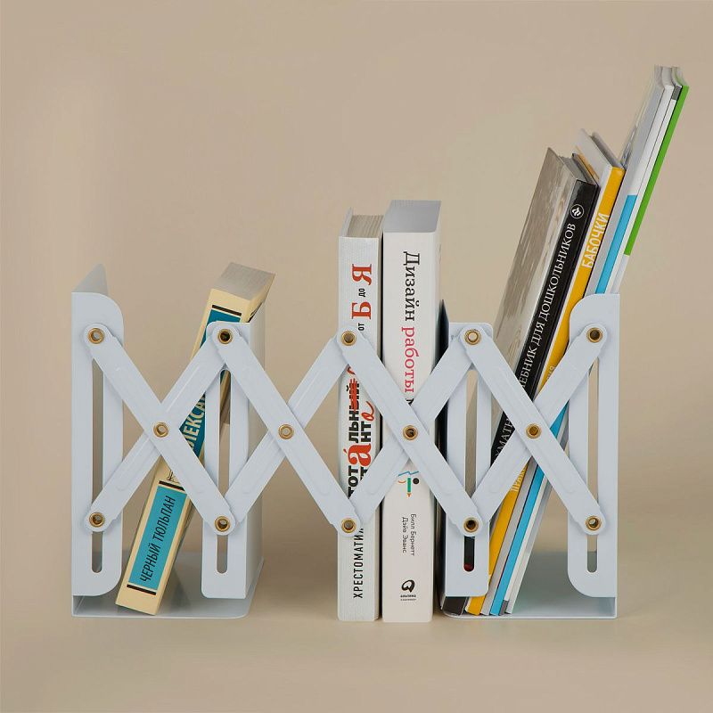 Подставка для книг СТАММ, металлическая, раздвижная, белая, без подставки для карандашей 
