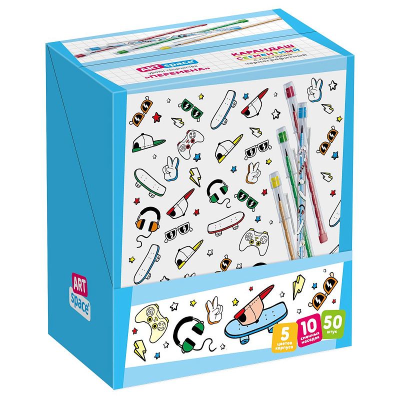 Карандаш сегментный ArtSpace "Перемена", с ластиком, ассорти 