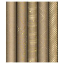 Упаковочная бумага крафт 70*100см, MESHU "Golden Pattern", 80г/м2, отд. фольгой, ассорти 5 дизайнов