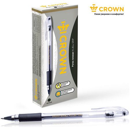 Ручка гелевая Crown "Hi-Jell Grip" черная, 0,5мм, грип 