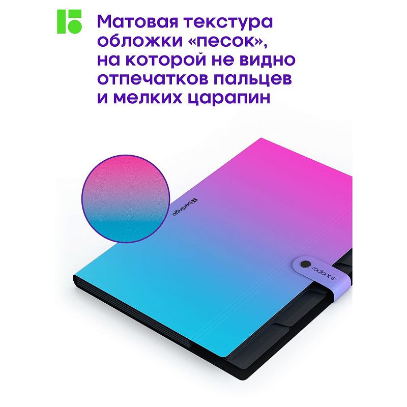 Папка 5 отделений Berlingo "Radiance", А4, 600мкм, на кнопке, розовый/голубой градиент 