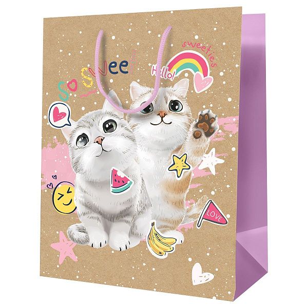 Пакет подарочный 18*23*10см MESHU "Милые котята", крафт