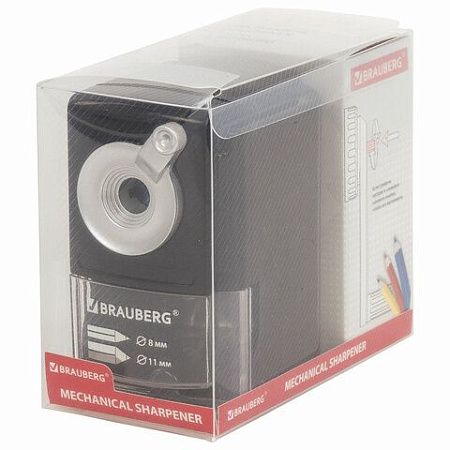 Точилка механическая BRAUBERG "STYLE", для ч/гр и цветных карандашей (в том числе утолщенных), крепление к столу, корпус черный, 228482 