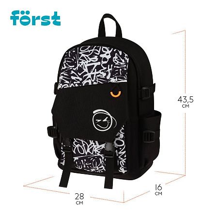 Рюкзак Först F-City "Street Beat" 43,5*28*16см, 1 отделение, 5 карманов, уплотненная спинка 