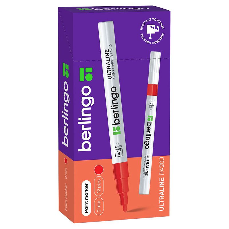 Маркер-краска Berlingo "Uniline PA200" красная, 2мм нитро-основа 