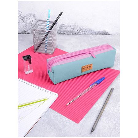 Пенал мягкий 2 отделения, 210*60*50 Berlingo "Pinky blue", полиэстер, цветные молнии 