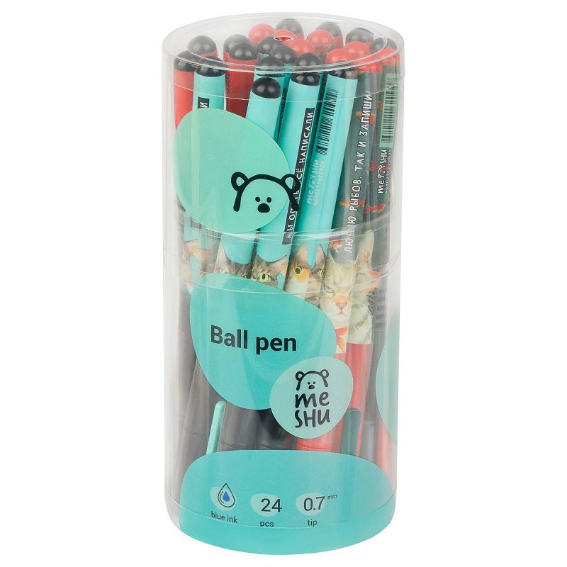 Ручка шариковая MESHU "Moody cats" синяя, 0,7мм, грип, корпус ассорти 