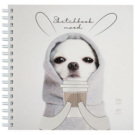 Скетчбук 60л., 150*150 MESHU "Puppy", на гребне, выб. лак, soft-touch, 120г/м2