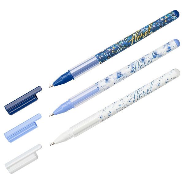 Ручка шариковая MESHU "Flowers" синяя, 0,7мм, грип, корпус ассорти