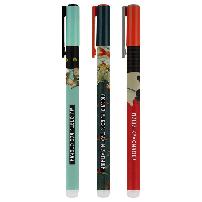 Ручка гелевая стираемая MESHU "Moody cats" синяя, 0,5мм, корпус ассорти 