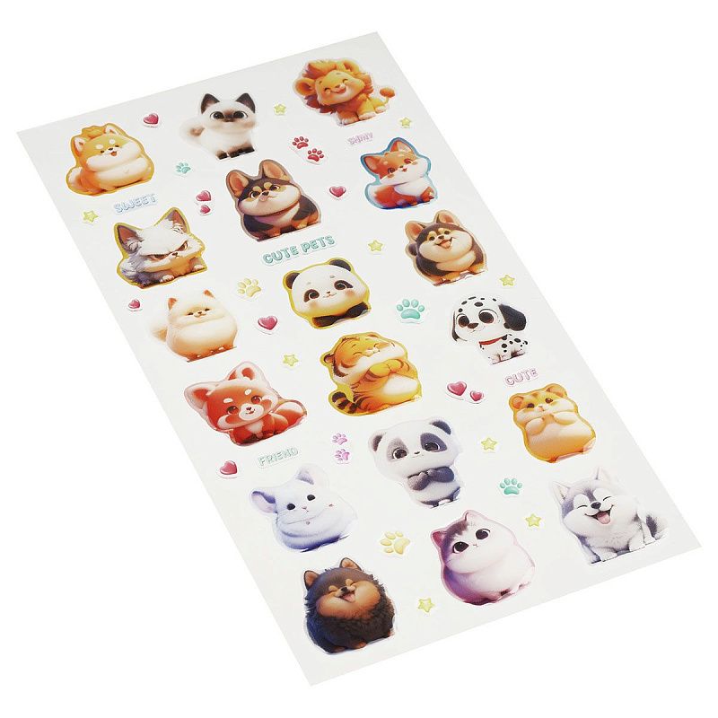 Наклейки гелевые MESHU  "Cute Pets" , 10*23см, инд. уп., европодвес