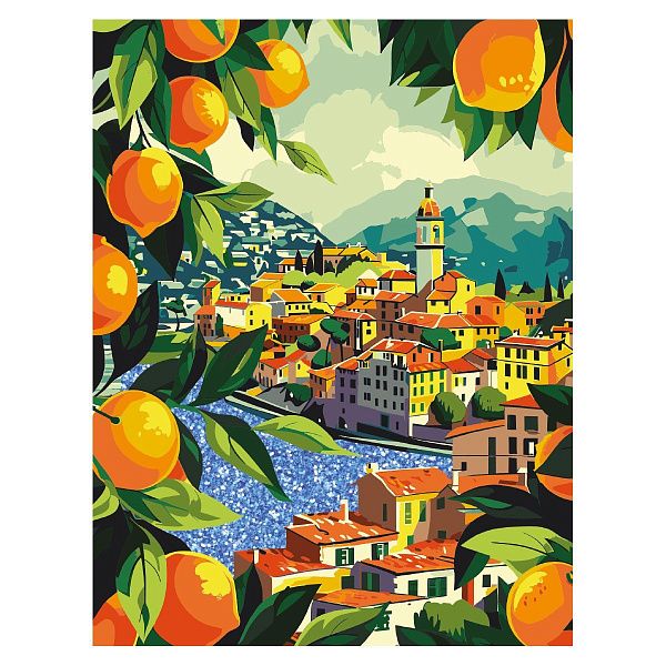 Картина по номерам на холсте с глиттером ТРИ СОВЫ "Средиземноморское побережье", 30*40, с акриловыми красками и кистями