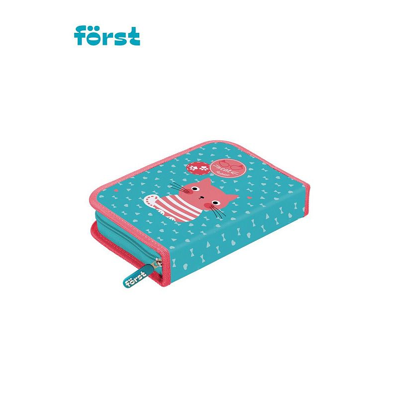 Пенал 1 отделение, 200*140*40 Först "Orange cat", дополнительная откидная секция, полиэстер 