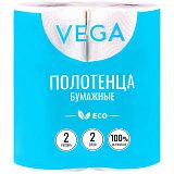 Полотенца бумажные в рулонах Vega, 2-слойные, 12м/рул., белые, 2шт.