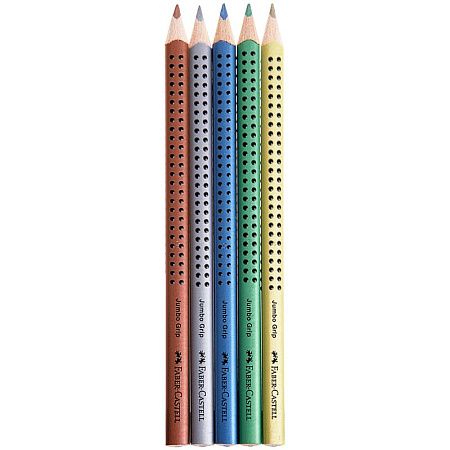 Карандаши цветные Faber-Castell "Jumbo Grip Metallic", 05цв., трехгр., утолщ., заточ., картон, европодвес