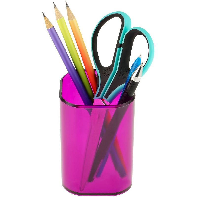 Подставка-стакан СТАММ "Фаворит", пластиковая, квадратная, тонированная фиолетовая