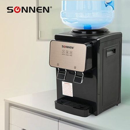 Кулер для воды SONNEN TSE-02BP, настольный, НАГРЕВ/ОХЛАЖДЕНИЕ ЭЛЕКТРОННОЕ, 2 крана, черный/бежевый, 455621