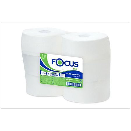 Бумага туалетная Focus Eco Jumbo, 1 слойн, 525м/рул., тиснение, белая 