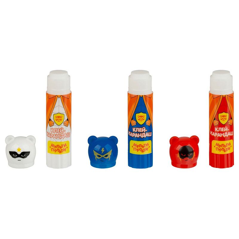 Клей-карандаш Мульти-Пульти "Супергерои", 09г, фигурный колпачок, ПВП, дисплей бокс, ассорти