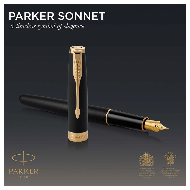 Ручка перьевая Parker "Sonnet Matte Black GT" 0,8мм, подарочная упаковка 