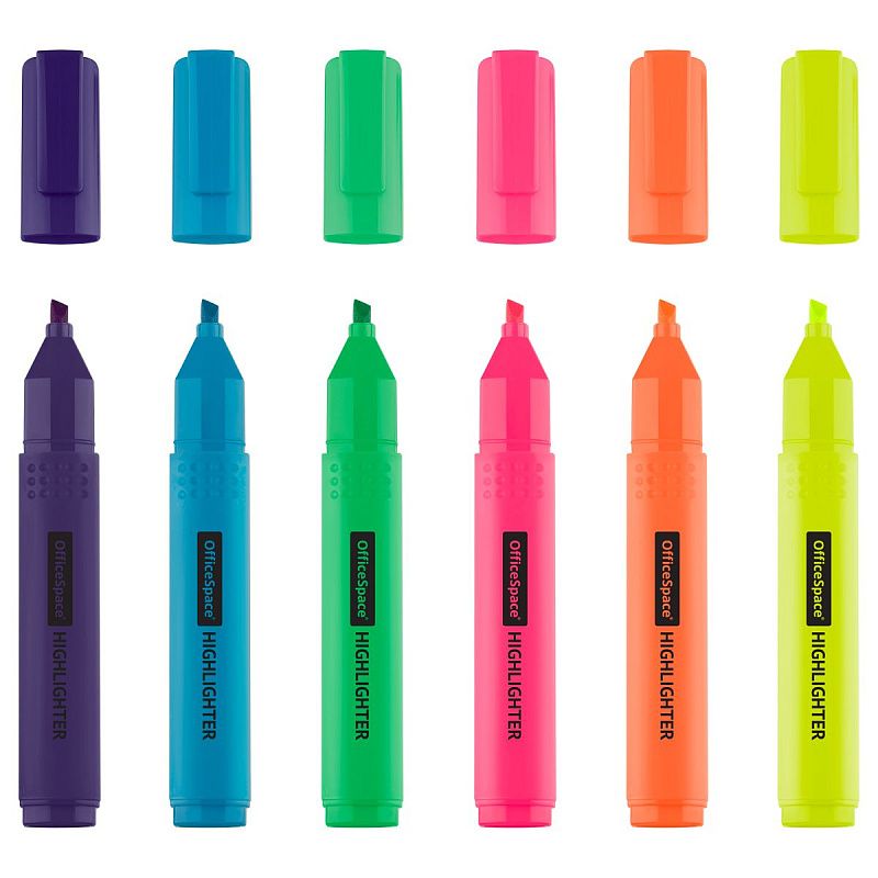 Набор текстовыделителей OfficeSpace 06цв., неоновые, 1-4мм, чехол с европодвесом 