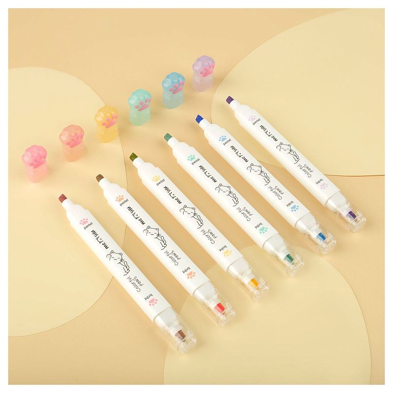 Набор текстовыделителей двусторонних MESHU "White kittens", 12цв., пастельные цвета, 1-4мм, ПВХ бокс с европодвесом 