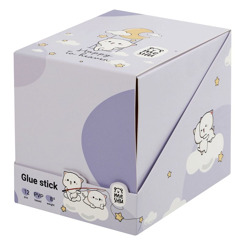 Клей-карандаш MESHU с топпером "Crystal Kitten", 8г, дисплей бокс, ПВП, ассорти