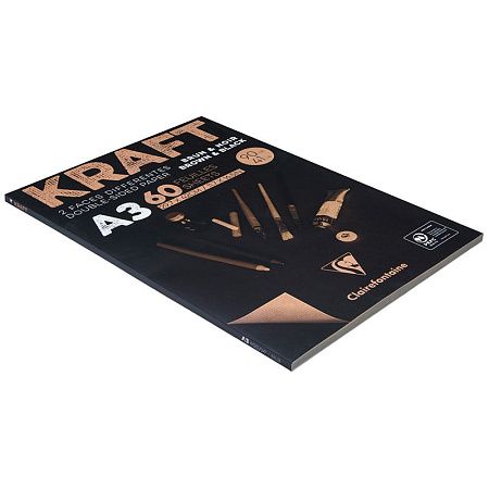 Скетчбук - блокнот 60л., А3, Clairefontaine "Kraft", на склейке, верже,черный/крафт, 90г/м2