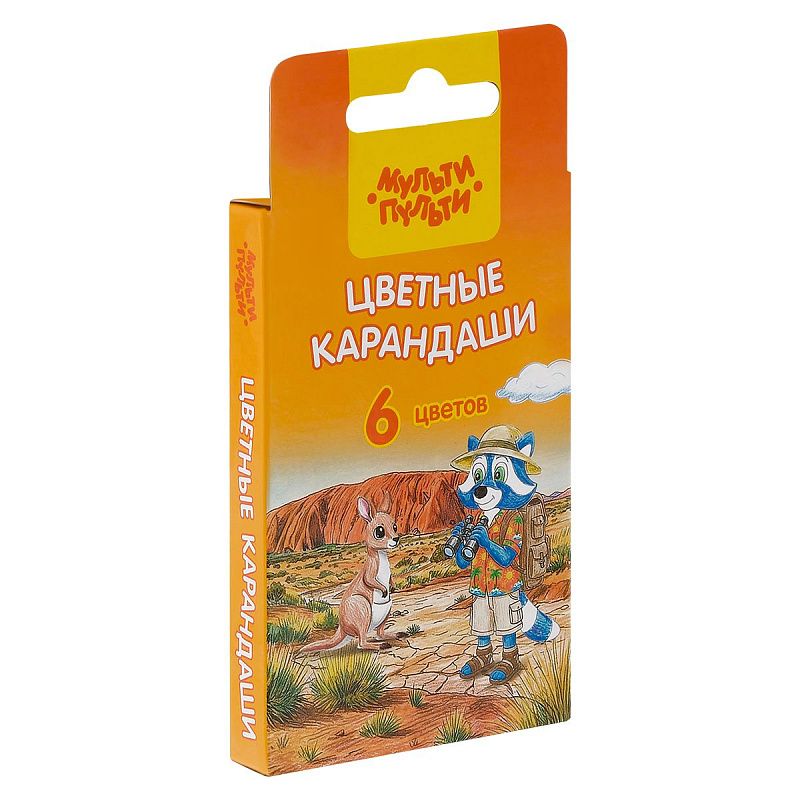 Карандаши цветные Мульти-Пульти "Енот в Австралии", 06цв., утолщ., трехгран., укорочен., заточен., картон