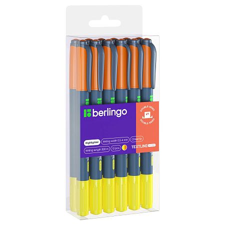Текстовыделитель двусторонний Berlingo "Textline HL220" желтый/оранжевый, 0,5-4мм 