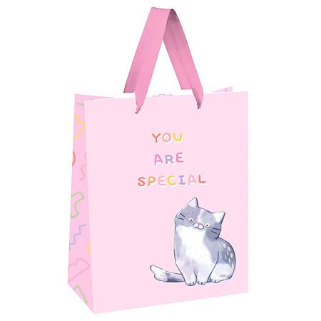 Пакет подарочный 18*23*10см MESHU "You are special", выборочный лак, белый крафт
