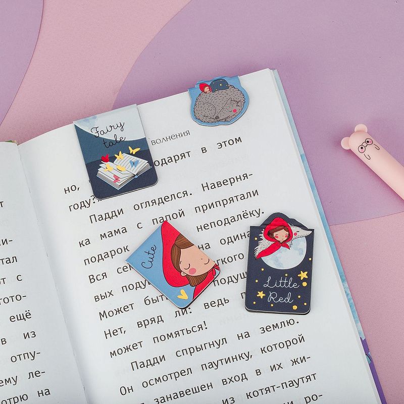 Закладки магнитные для книг, 4шт., MESHU "Little red", матовая ламинация, фольга 